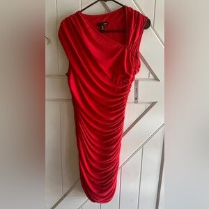 AQUA NWT red ruched midi dress